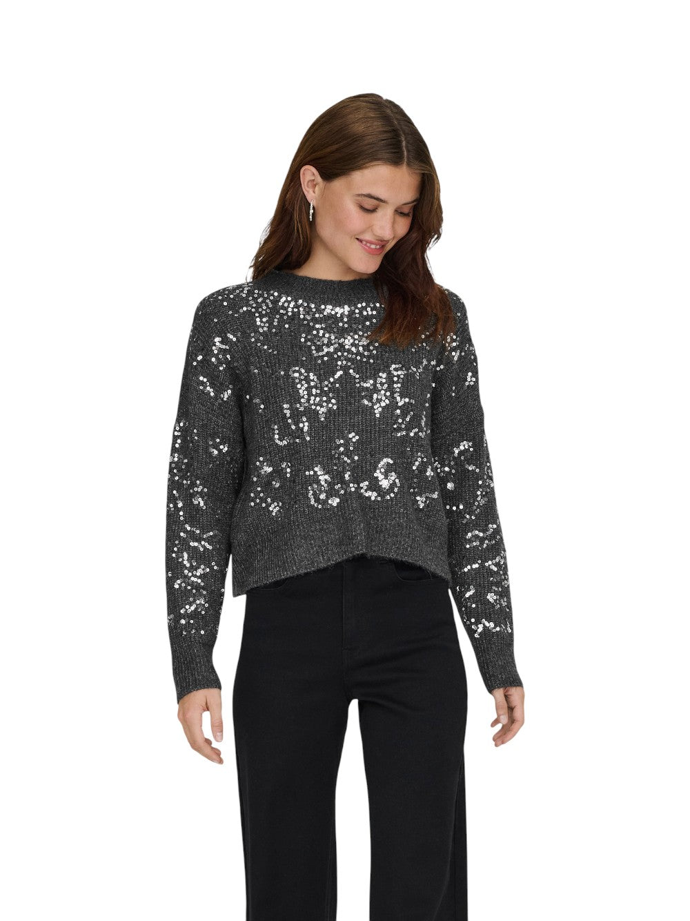 ONLY Maglia Donna ONLALTA LS SEQUIN O-NECK KNT 15353230
