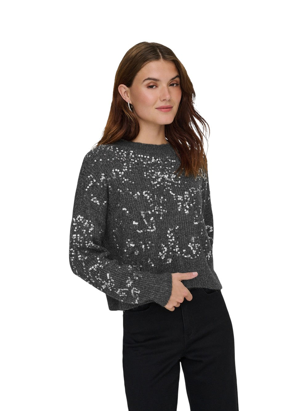 ONLY Maglia Donna ONLALTA LS SEQUIN O-NECK KNT 15353230
