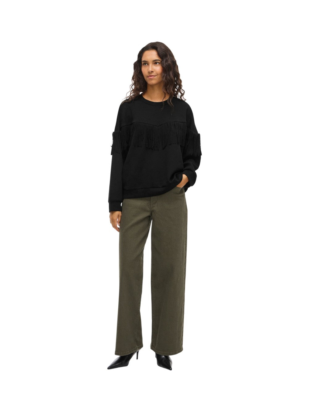 VILA Felpa Donna VIREFLECT L/S O-NECK FRINGE SWEATSHIRT/R 14109498