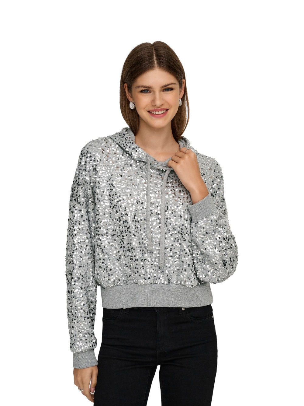 ONLY Felpa Donna ONLJADA L/S SEQUINS HOOD SWT 15358838