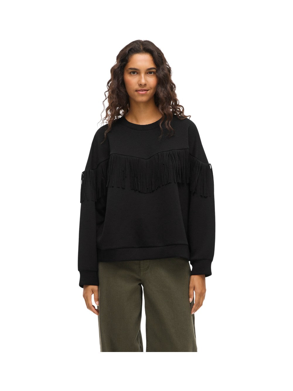 VILA Felpa Donna VIREFLECT L/S O-NECK FRINGE SWEATSHIRT/R 14109498