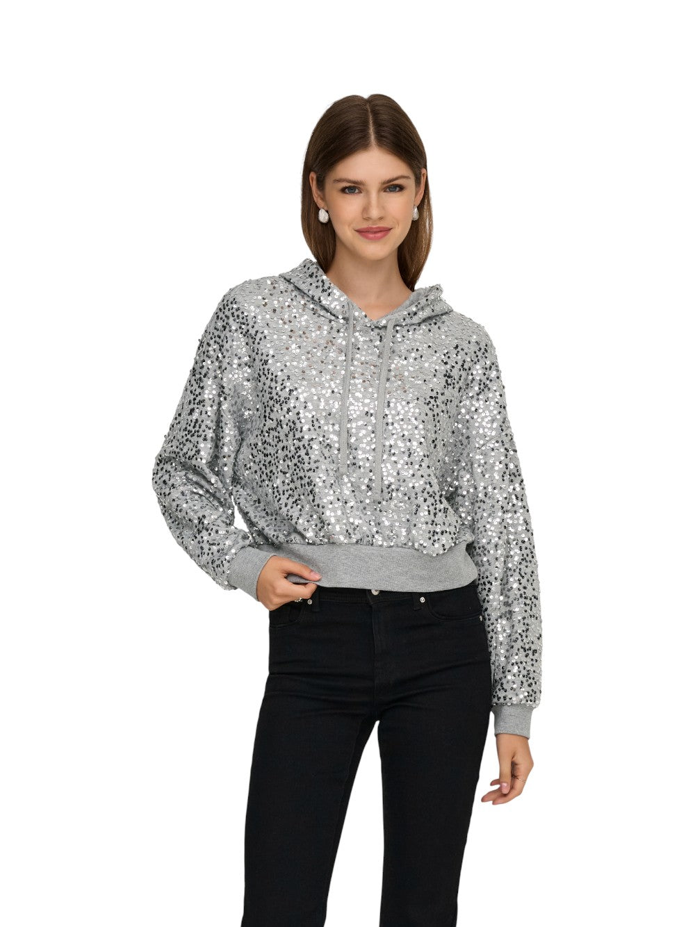 ONLY Felpa Donna ONLJADA L/S SEQUINS HOOD SWT 15358838