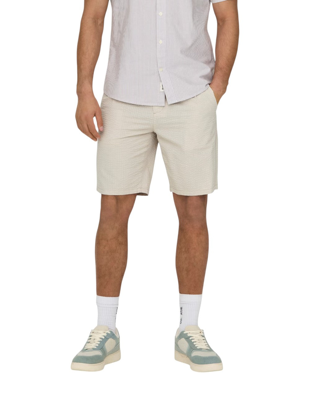ONLY & SONS Bermuda Uomo ONSLEO LIFE 0009 SEERSUCKER 22028301 Silver Lining