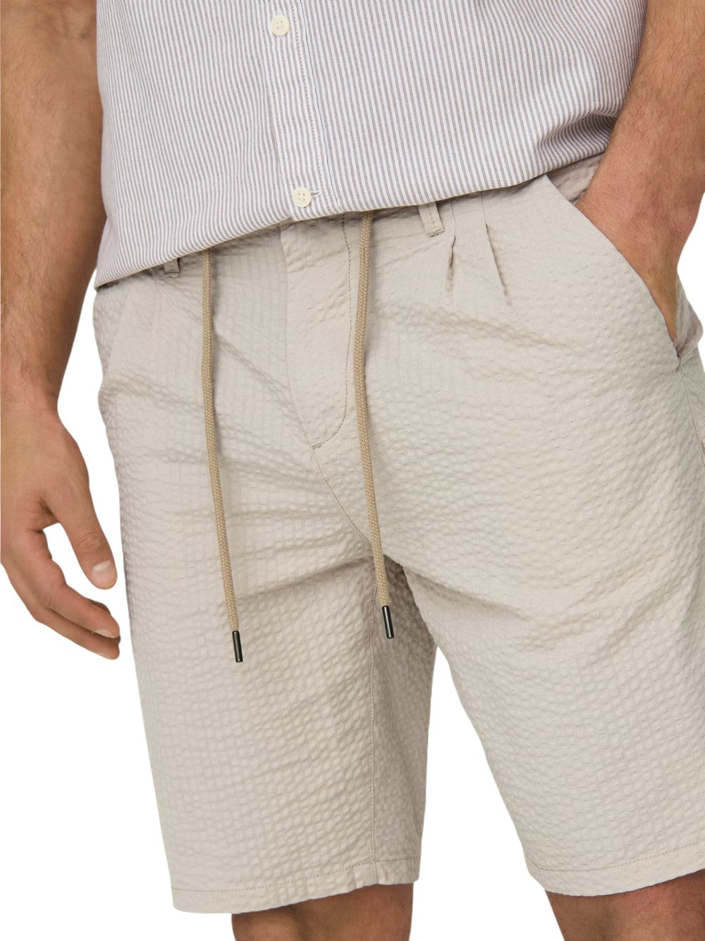 ONLY & SONS Bermuda Uomo ONSLEO LIFE 0009 SEERSUCKER 22028301 Silver Lining